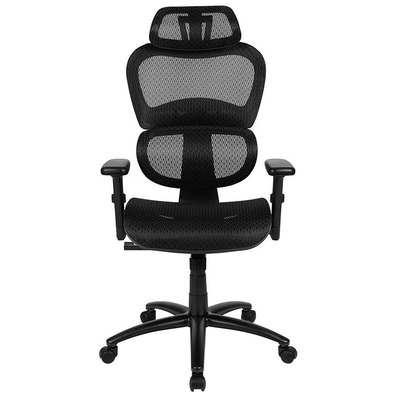 Flash Furniture Ergonomic Mesh Office Chair with Synchro-Tilt, Pivot  Adjustable Headrest, Lumbar Support, Coat Hanger & Adjustable  Arms-Gray/Black 